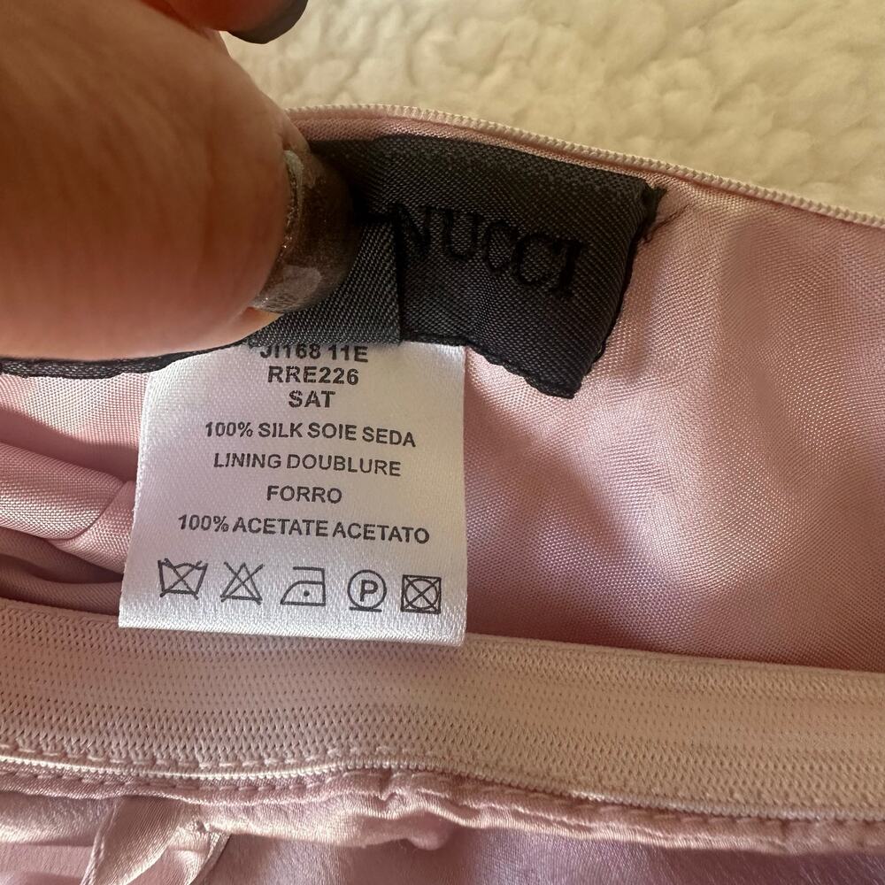 Renato Nucci Paris 100% Silk Blush Ruffle Slip Dress Midi Elegant French Design - Picture 7 of 13